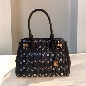 Henri Bendel West 57th Satchel – Eyelet Edition (Black with Gold/Silver Accents)